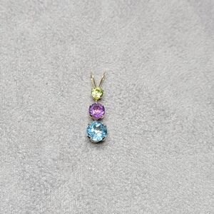 BEAUTIFUL 10K Yellow Gold Amethyst, Peridot, Blue Topaz Dangle Pendant